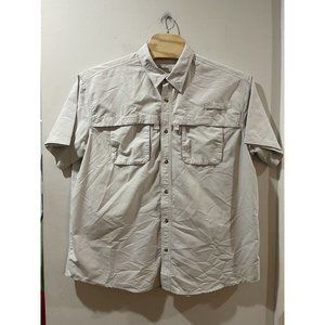 LL Bean Shirt Mens XXL Vented Fishing Button Up Cream‎ Color Plaid Short Sleeve
